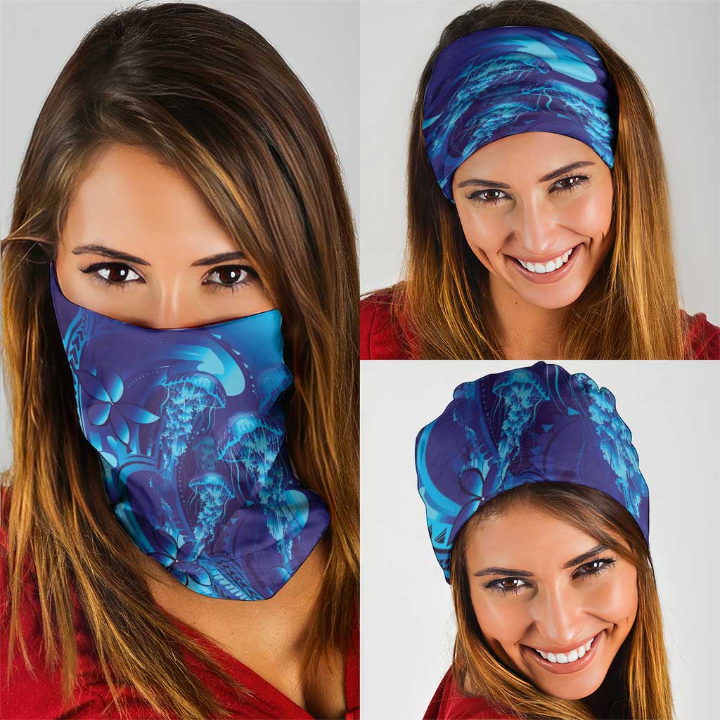 Purple Paradise Polynesia Jellyfish Neck Gaiter Plumeria Polynesian Tattoo Glowing Vibes