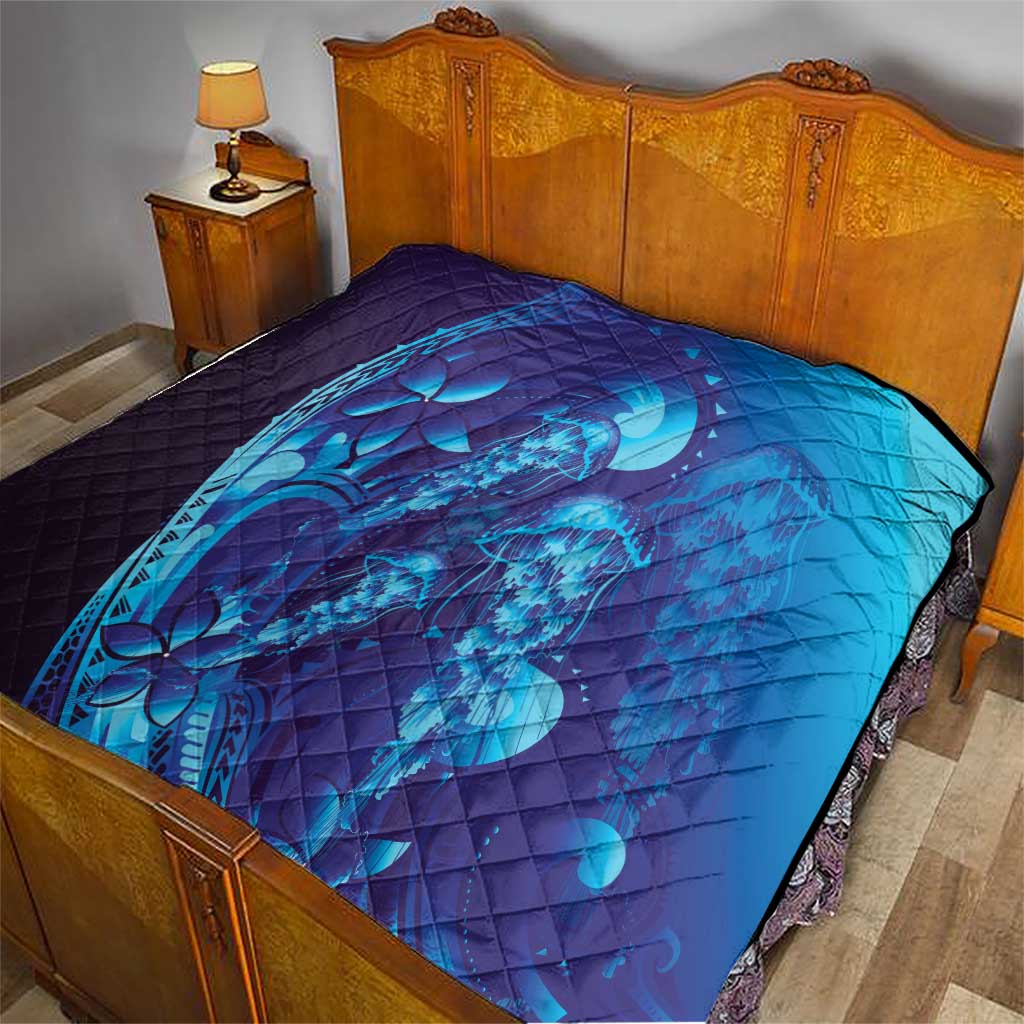 Purple Paradise Polynesia Jellyfish Quilt Plumeria Polynesian Tattoo Glowing Vibes LT14 - Polynesian Pride