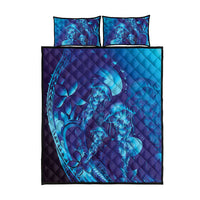 Purple Paradise Polynesia Jellyfish Quilt Bed Set Plumeria Polynesian Tattoo Glowing Vibes