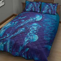 Purple Paradise Polynesia Jellyfish Quilt Bed Set Plumeria Polynesian Tattoo Glowing Vibes