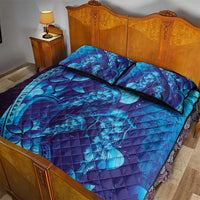 Purple Paradise Polynesia Jellyfish Quilt Bed Set Plumeria Polynesian Tattoo Glowing Vibes