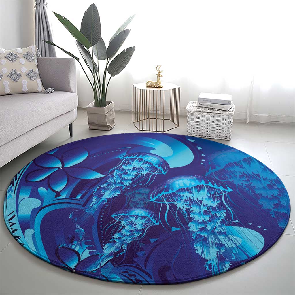 Purple Paradise Polynesia Jellyfish Round Carpet Plumeria Polynesian Tattoo Glowing Vibes