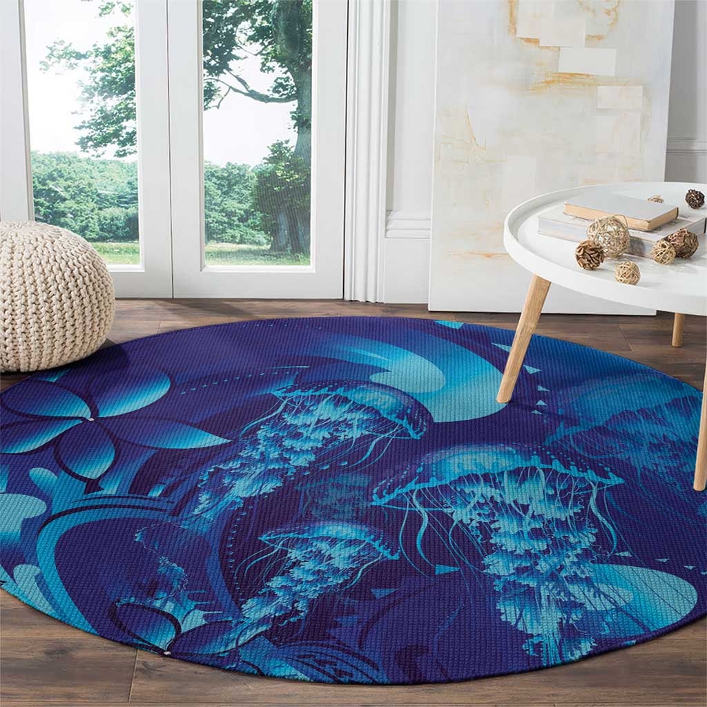 Purple Paradise Polynesia Jellyfish Round Carpet Plumeria Polynesian Tattoo Glowing Vibes
