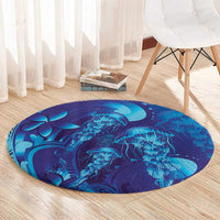 Purple Paradise Polynesia Jellyfish Round Carpet Plumeria Polynesian Tattoo Glowing Vibes
