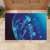 Purple Paradise Polynesia Jellyfish Rubber Doormat Plumeria Polynesian Tattoo Glowing Vibes