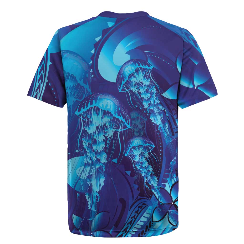 Purple Paradise Polynesia Jellyfish Rugby Jersey Plumeria Polynesian Tattoo Glowing Vibes