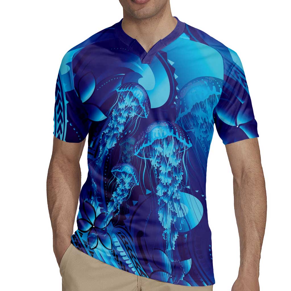 Purple Paradise Polynesia Jellyfish Rugby Jersey Plumeria Polynesian Tattoo Glowing Vibes