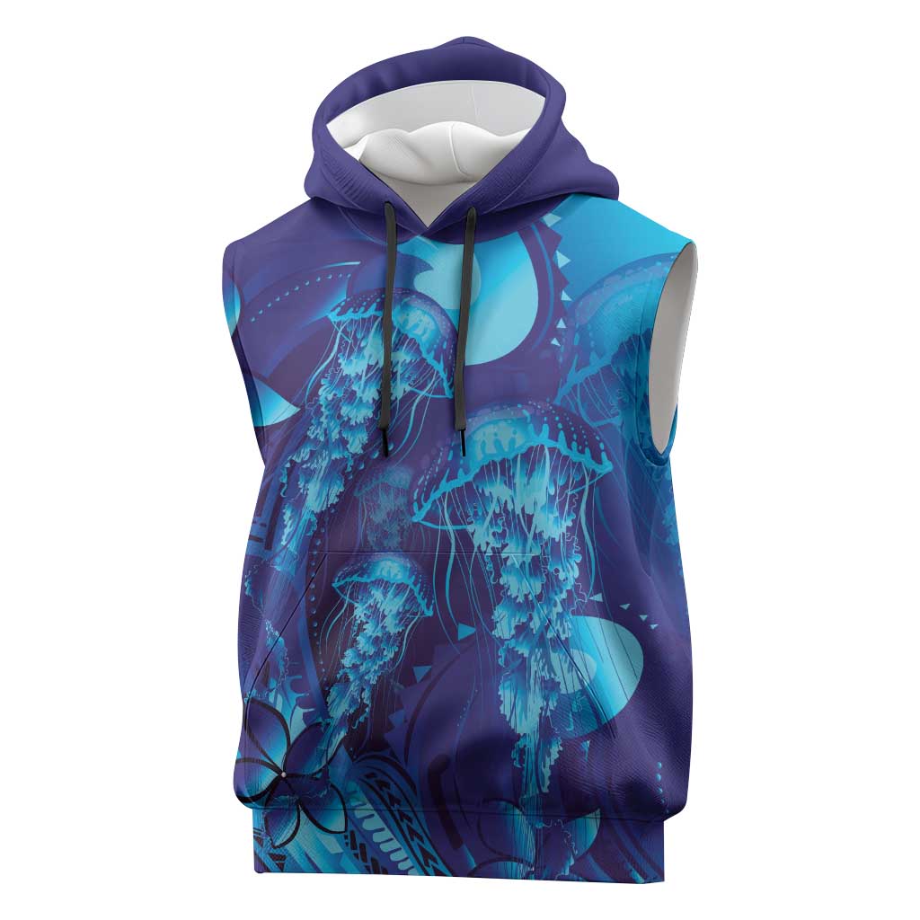 Purple Paradise Polynesia Jellyfish Sleeveless Hoodie Plumeria Polynesian Tattoo Glowing Vibes