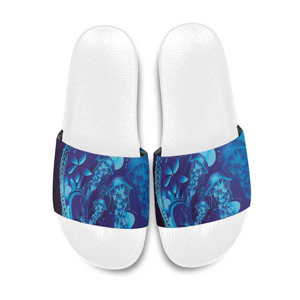 Purple Paradise Polynesia Jellyfish Slide Sandals Plumeria Polynesian Tattoo Glowing Vibes