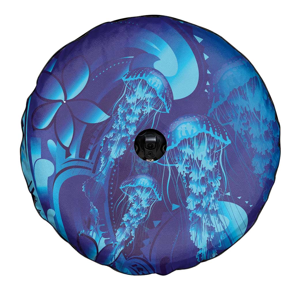 Purple Paradise Polynesia Jellyfish Spare Tire Cover Plumeria Polynesian Tattoo Glowing Vibes