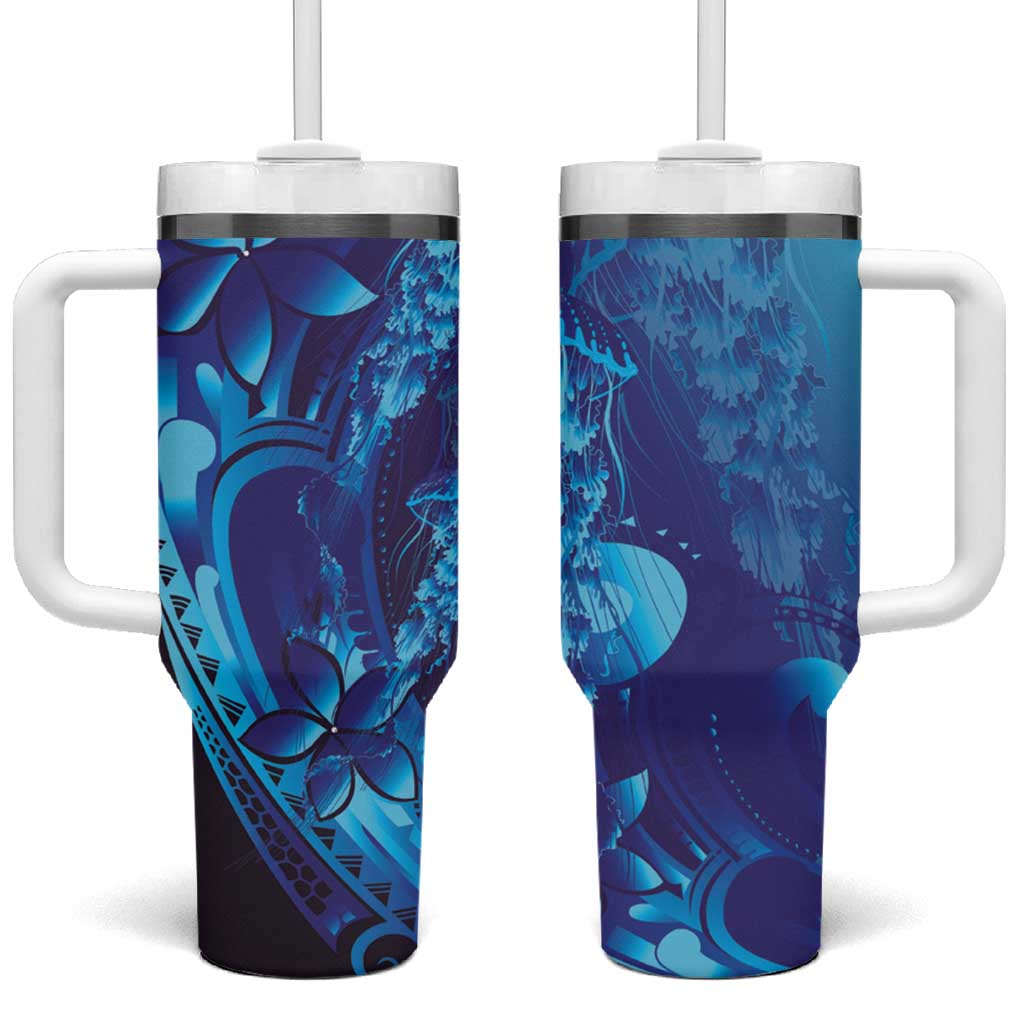 Purple Paradise Polynesia Jellyfish Tumbler With Handle Plumeria Polynesian Tattoo Glowing Vibes