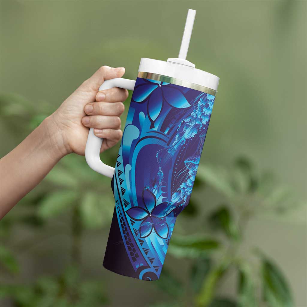 Purple Paradise Polynesia Jellyfish Tumbler With Handle Plumeria Polynesian Tattoo Glowing Vibes