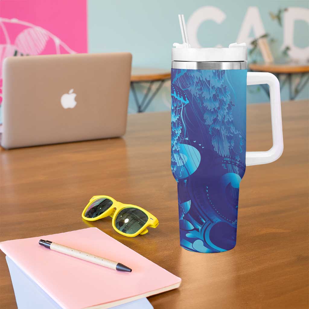 Purple Paradise Polynesia Jellyfish Tumbler With Handle Plumeria Polynesian Tattoo Glowing Vibes
