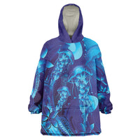 Purple Paradise Polynesia Jellyfish Wearable Blanket Hoodie Plumeria Polynesian Tattoo Glowing Vibes