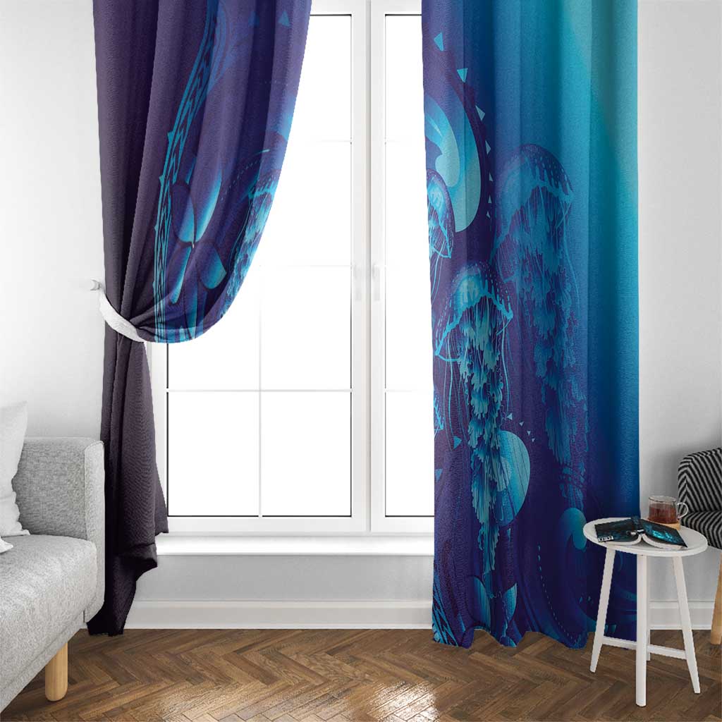 Purple Paradise Polynesia Jellyfish Window Curtain Plumeria Polynesian Tattoo Glowing Vibes