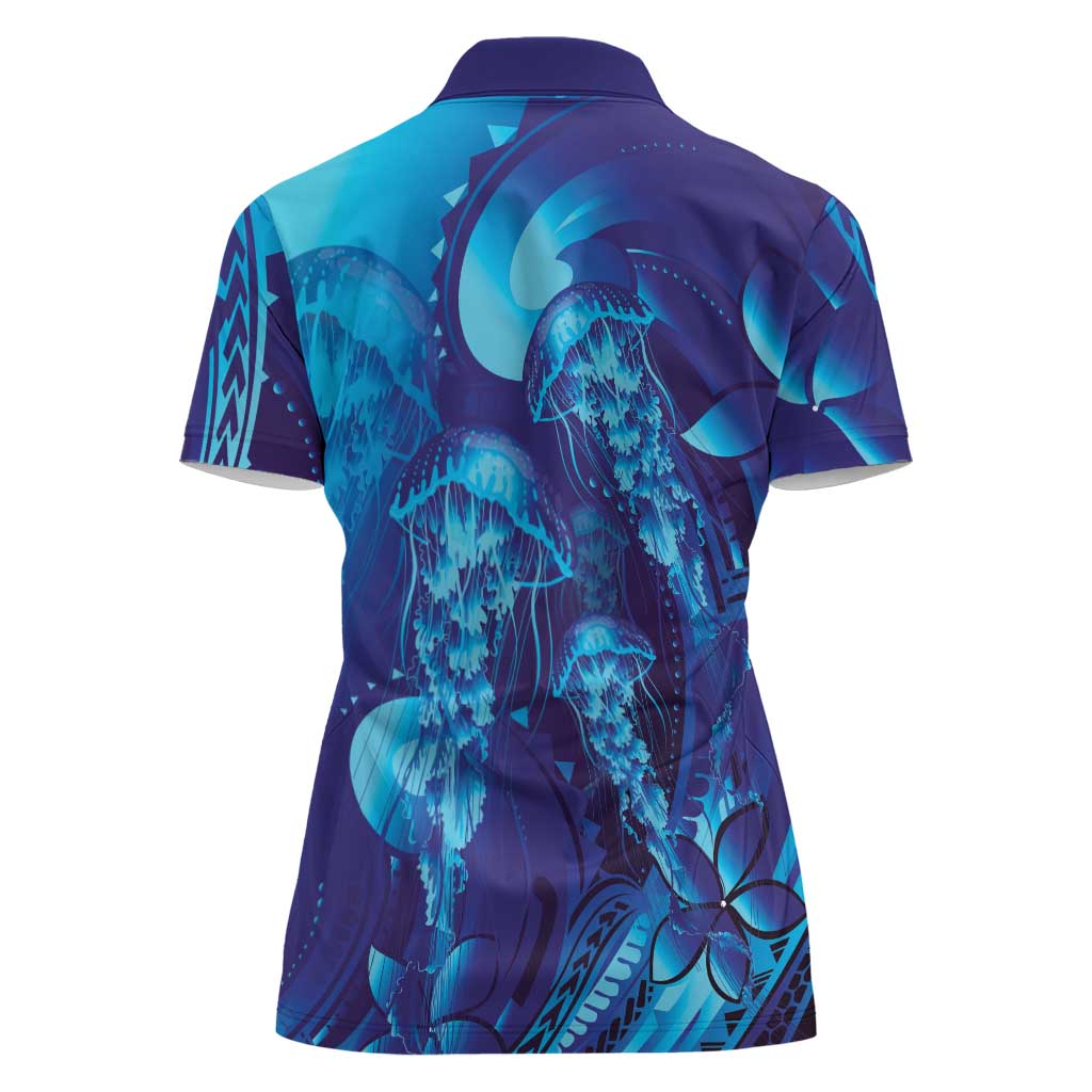 Purple Paradise Polynesia Jellyfish Women Polo Shirt Plumeria Polynesian Tattoo Glowing Vibes