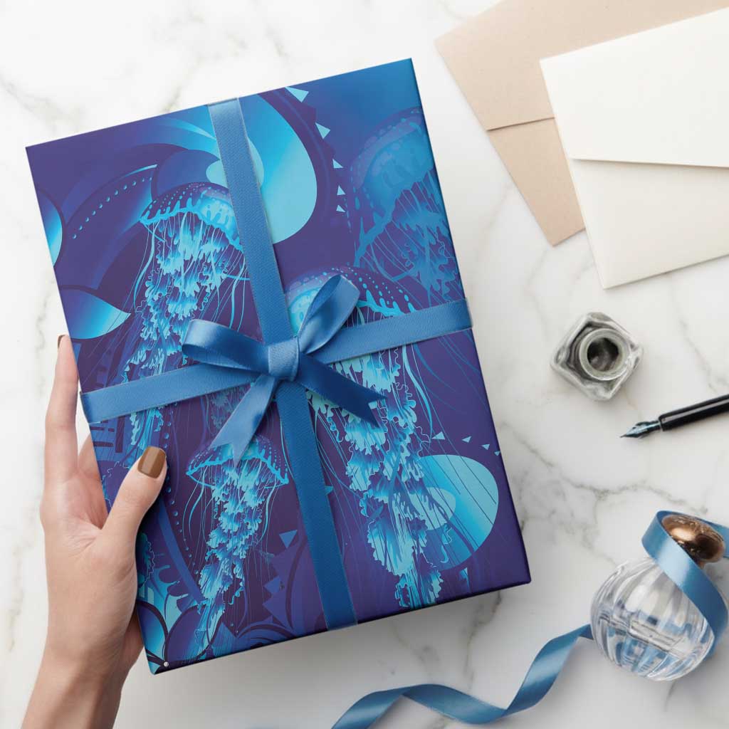 Purple Paradise Polynesia Jellyfish Wrapping Paper Plumeria Polynesian Tattoo Glowing Vibes