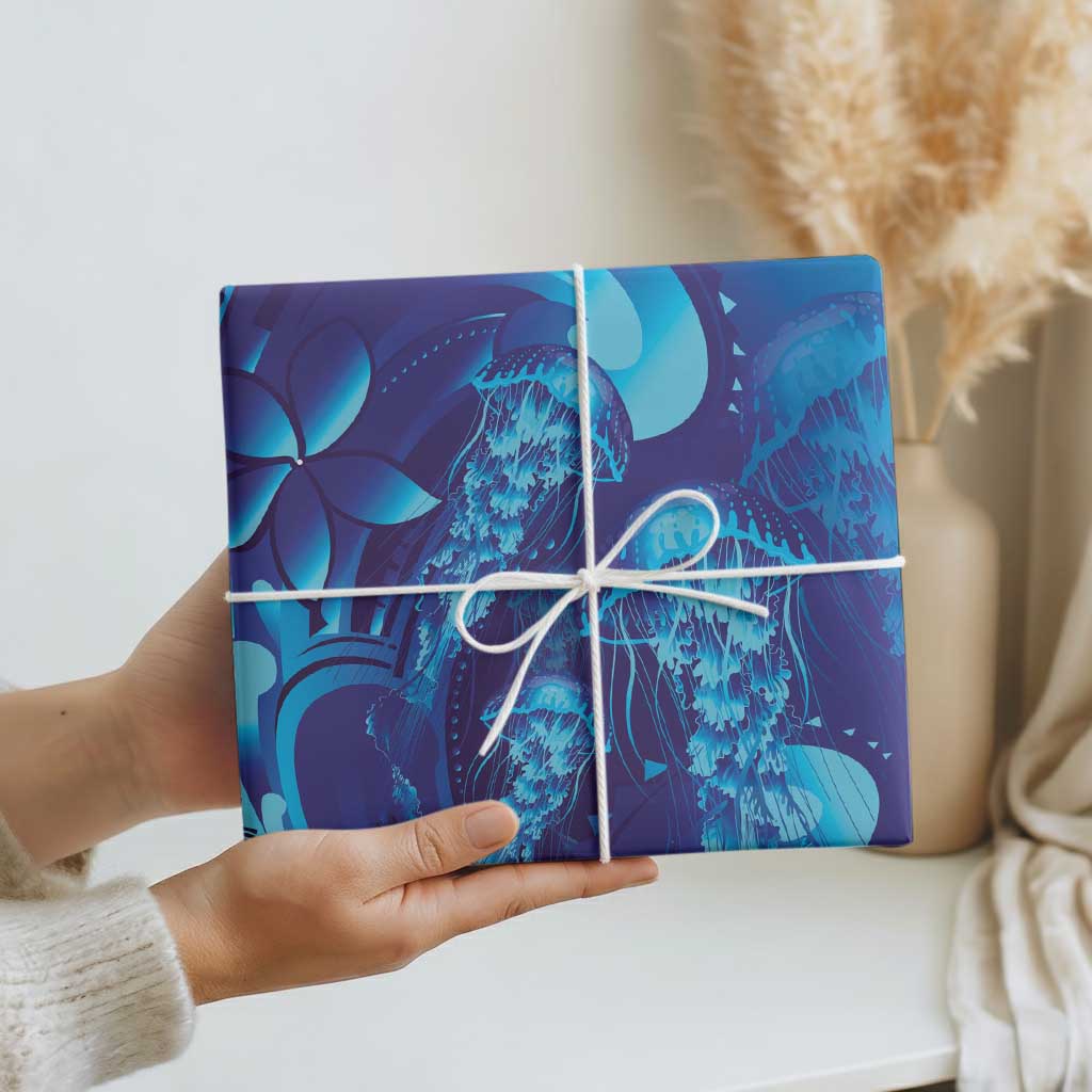 Purple Paradise Polynesia Jellyfish Wrapping Paper Plumeria Polynesian Tattoo Glowing Vibes
