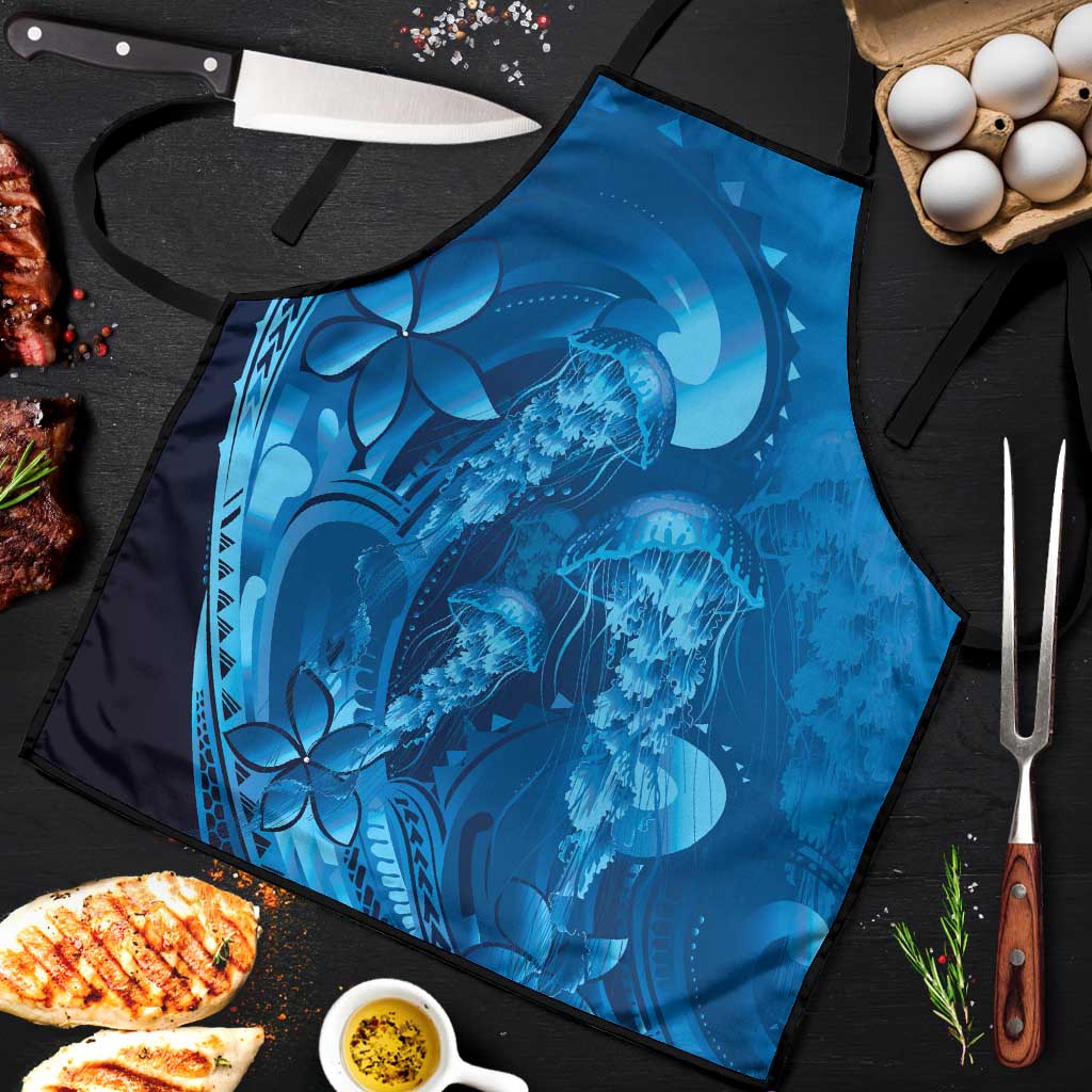 Blue Gradient Polynesia Jellyfish Apron Plumeria Polynesian Tattoo Glowing Vibes