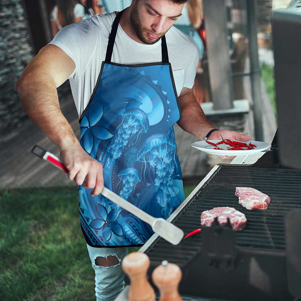 Blue Gradient Polynesia Jellyfish Apron Plumeria Polynesian Tattoo Glowing Vibes