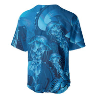 Blue Gradient Polynesia Jellyfish Baseball Jersey Plumeria Polynesian Tattoo Glowing Vibes