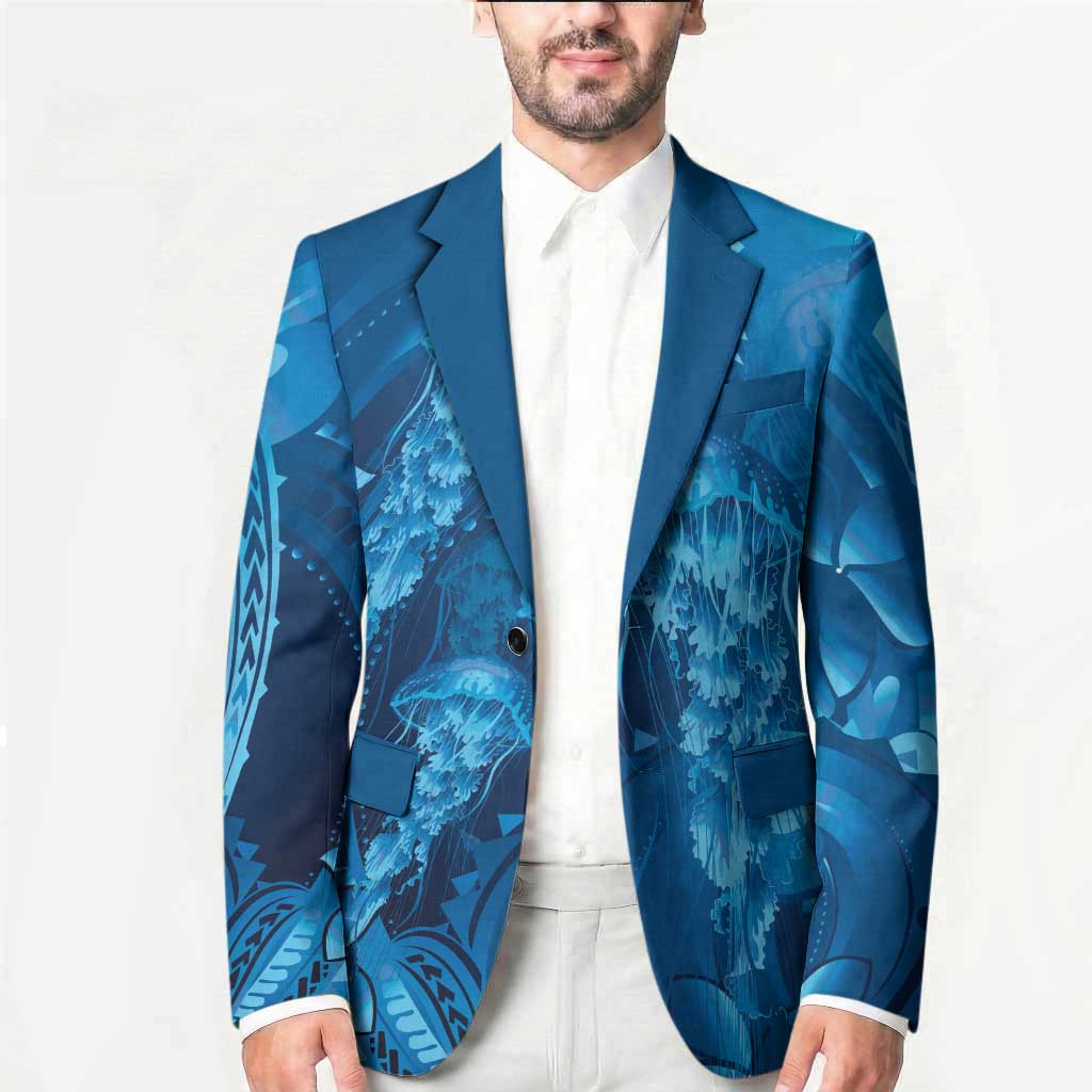 Blue Gradient Polynesia Jellyfish Blazer Plumeria Polynesian Tattoo Glowing Vibes