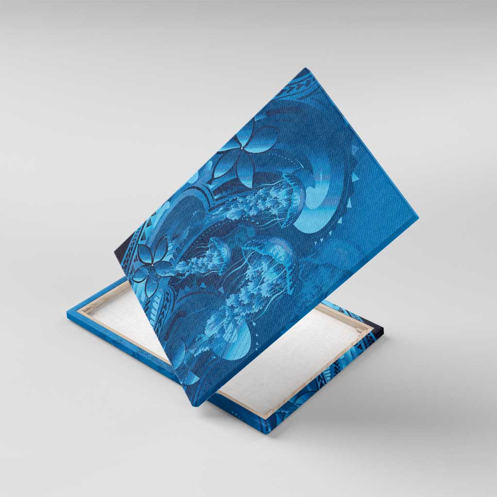 Blue Gradient Polynesia Jellyfish Canvas Wall Art Plumeria Polynesian Tattoo Glowing Vibes