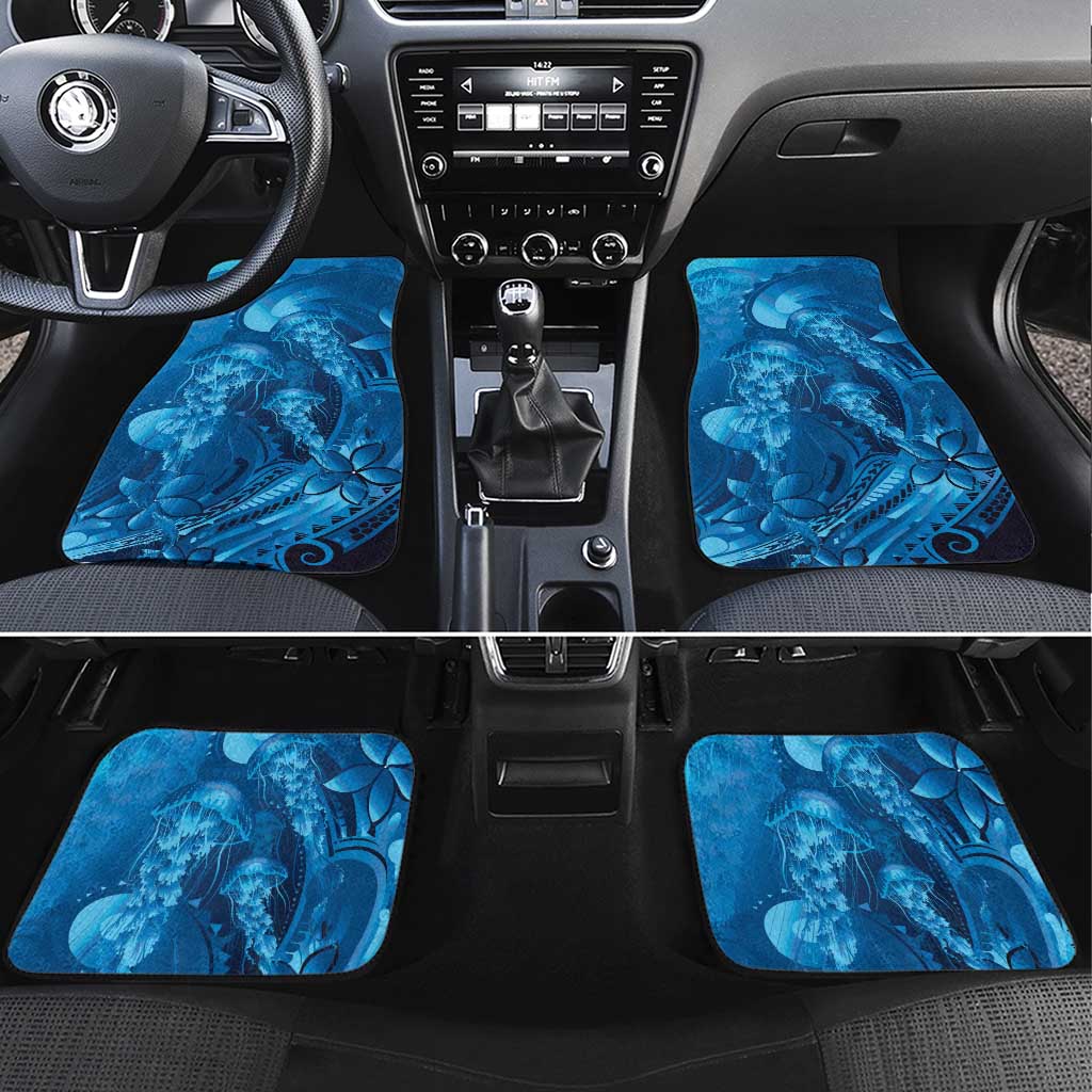 Blue Gradient Polynesia Jellyfish Car Mats Plumeria Polynesian Tattoo Glowing Vibes