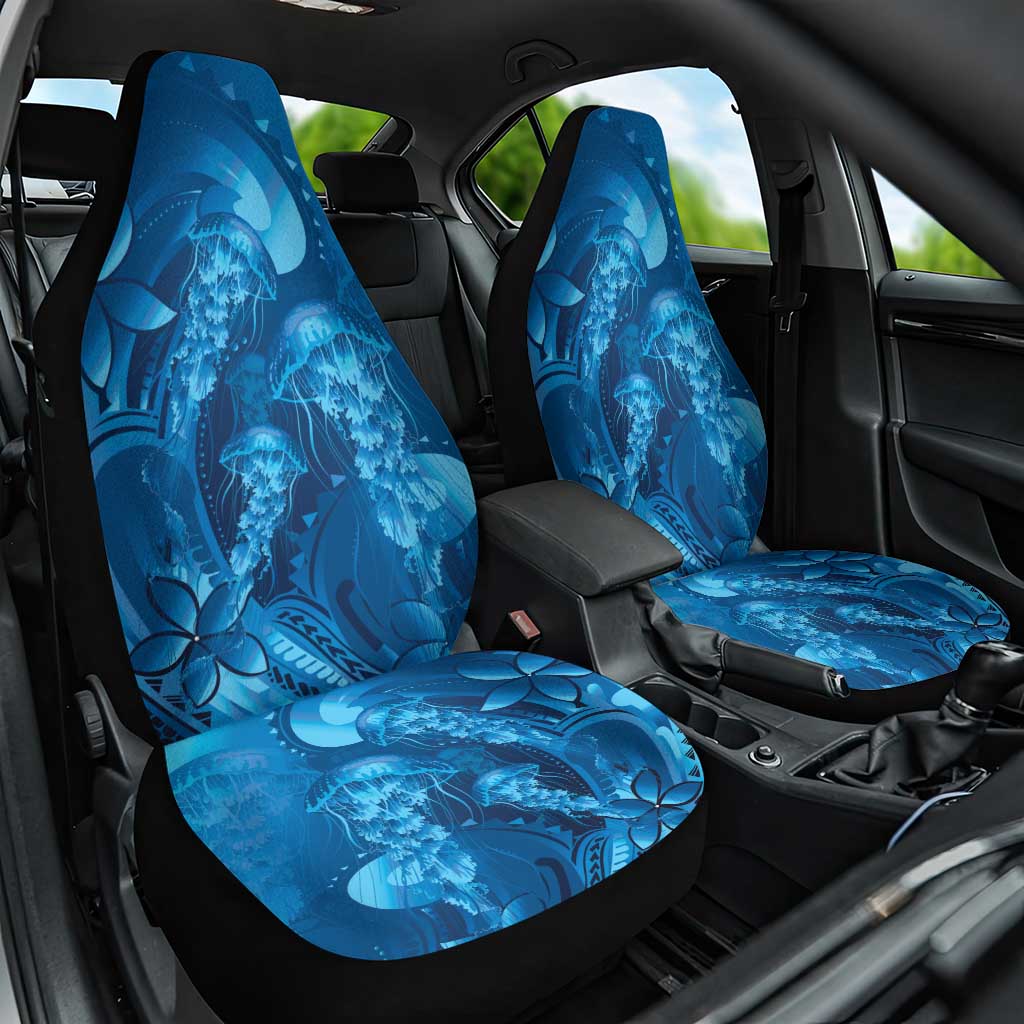 Blue Gradient Polynesia Jellyfish Car Seat Cover Plumeria Polynesian Tattoo Glowing Vibes
