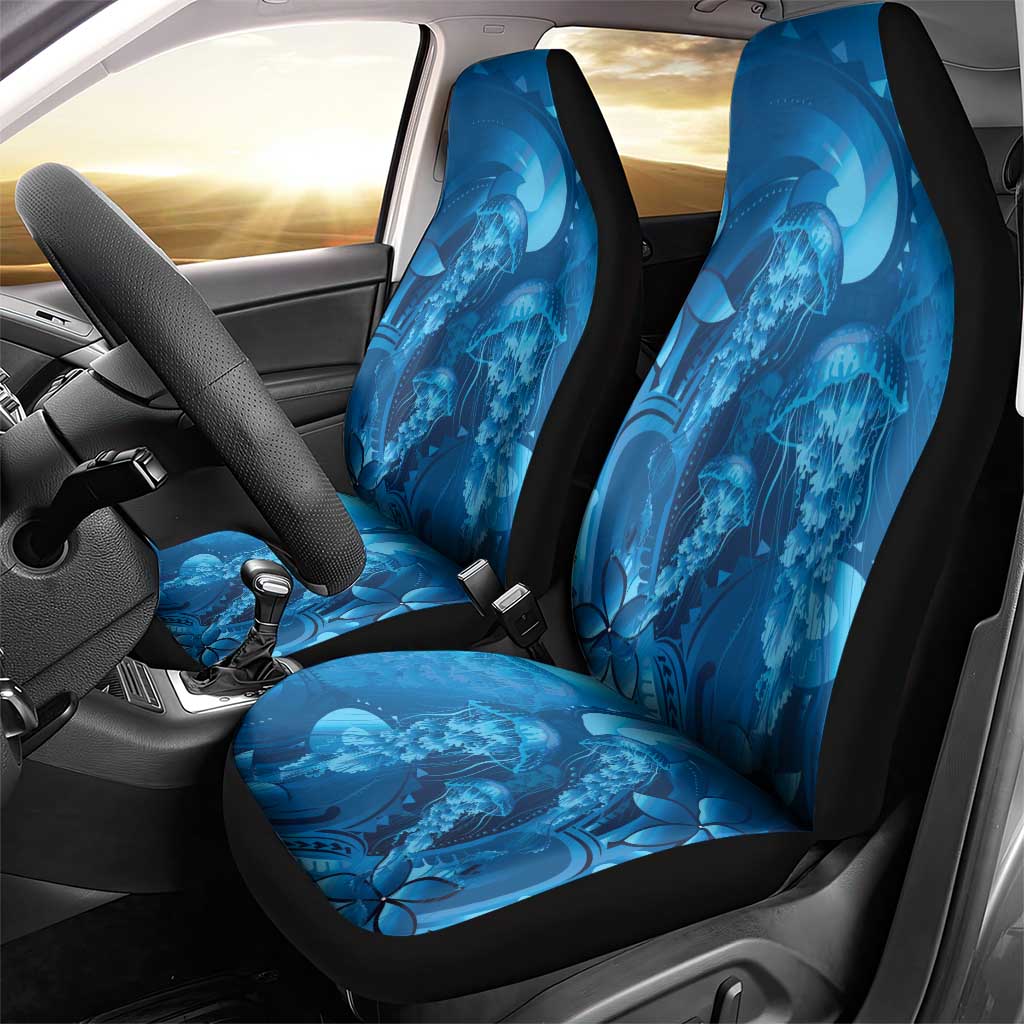 Blue Gradient Polynesia Jellyfish Car Seat Cover Plumeria Polynesian Tattoo Glowing Vibes