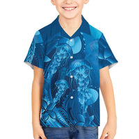 Blue Gradient Polynesia Jellyfish Family Matching Mermaid Dress and Hawaiian Shirt Plumeria Polynesian Tattoo Glowing Vibes LT14 Son's Shirt Blue - Polynesian Pride