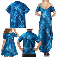 Blue Gradient Polynesia Jellyfish Family Matching Summer Maxi Dress and Hawaiian Shirt Plumeria Polynesian Tattoo Glowing Vibes LT14 - Polynesian Pride