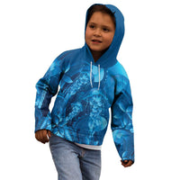 Blue Gradient Polynesia Jellyfish Kid Hoodie Plumeria Polynesian Tattoo Glowing Vibes