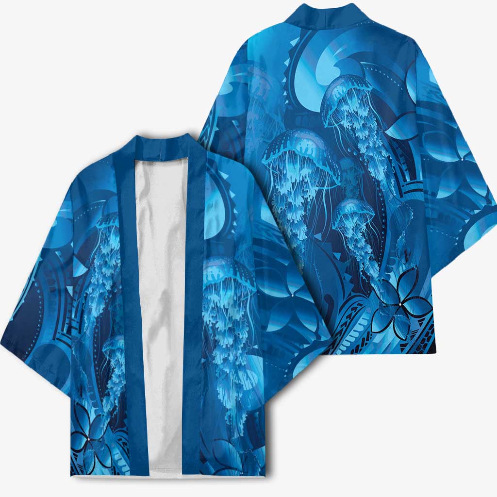 Blue Gradient Polynesia Jellyfish Kimono Plumeria Polynesian Tattoo Glowing Vibes