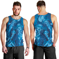Blue Gradient Polynesia Jellyfish Men Tank Top Plumeria Polynesian Tattoo Glowing Vibes
