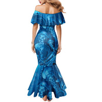 Blue Gradient Polynesia Jellyfish Mermaid Dress Plumeria Polynesian Tattoo Glowing Vibes