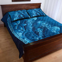 Blue Gradient Polynesia Jellyfish Quilt Bed Set Plumeria Polynesian Tattoo Glowing Vibes