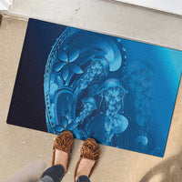 Blue Gradient Polynesia Jellyfish Rubber Doormat Plumeria Polynesian Tattoo Glowing Vibes