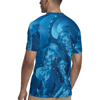 Blue Gradient Polynesia Jellyfish Rugby Jersey Plumeria Polynesian Tattoo Glowing Vibes