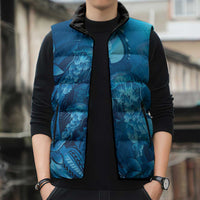Blue Gradient Polynesia Jellyfish Sleeveless Puffer Jacket Plumeria Polynesian Tattoo Glowing Vibes