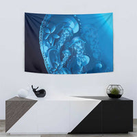 Blue Gradient Polynesia Jellyfish Tapestry Plumeria Polynesian Tattoo Glowing Vibes