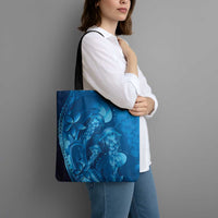 Blue Gradient Polynesia Jellyfish Tote Bag Plumeria Polynesian Tattoo Glowing Vibes