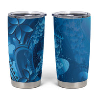 Blue Gradient Polynesia Jellyfish Tumbler Cup Plumeria Polynesian Tattoo Glowing Vibes