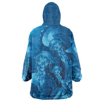 Blue Gradient Polynesia Jellyfish Wearable Blanket Hoodie Plumeria Polynesian Tattoo Glowing Vibes