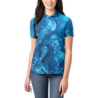 Blue Gradient Polynesia Jellyfish Women Polo Shirt Plumeria Polynesian Tattoo Glowing Vibes