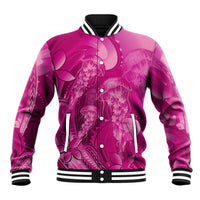 Pink Gradient Polynesia Jellyfish Baseball Jacket Plumeria Polynesian Tattoo Glowing Vibes