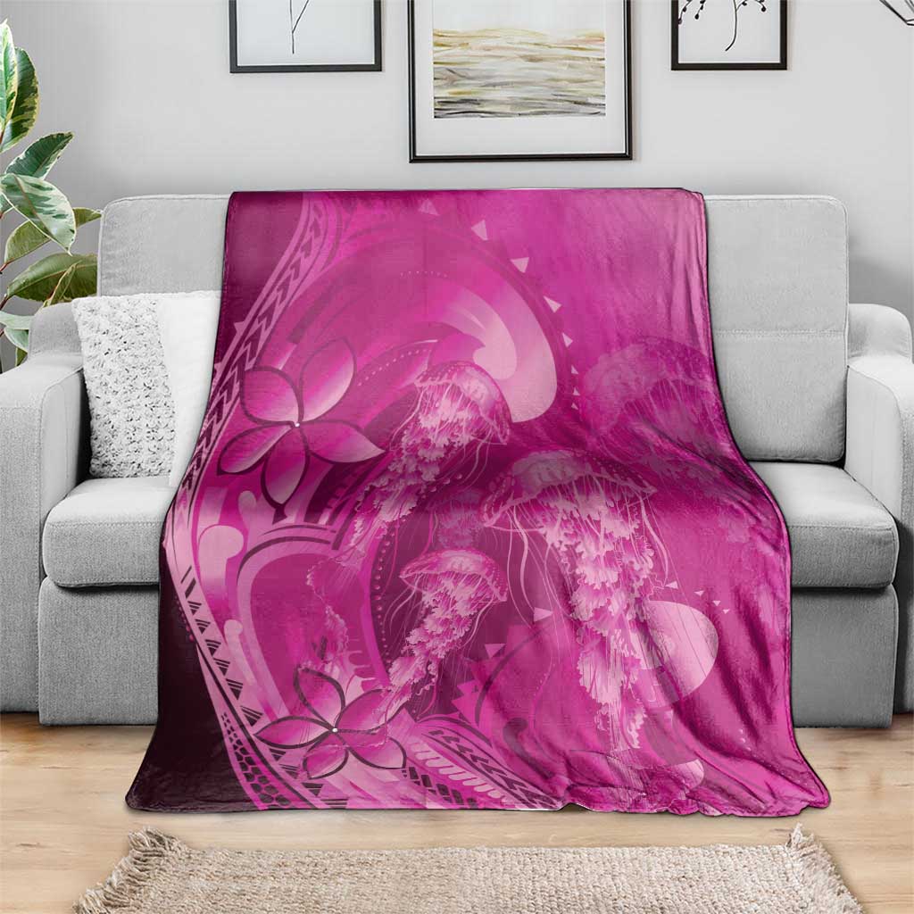 Pink Gradient Polynesia Jellyfish Blanket Plumeria Polynesian Tattoo Glowing Vibes