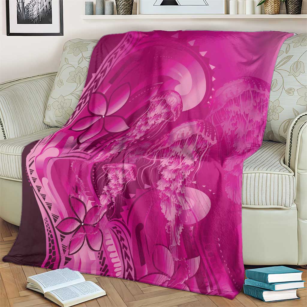 Pink Gradient Polynesia Jellyfish Blanket Plumeria Polynesian Tattoo Glowing Vibes