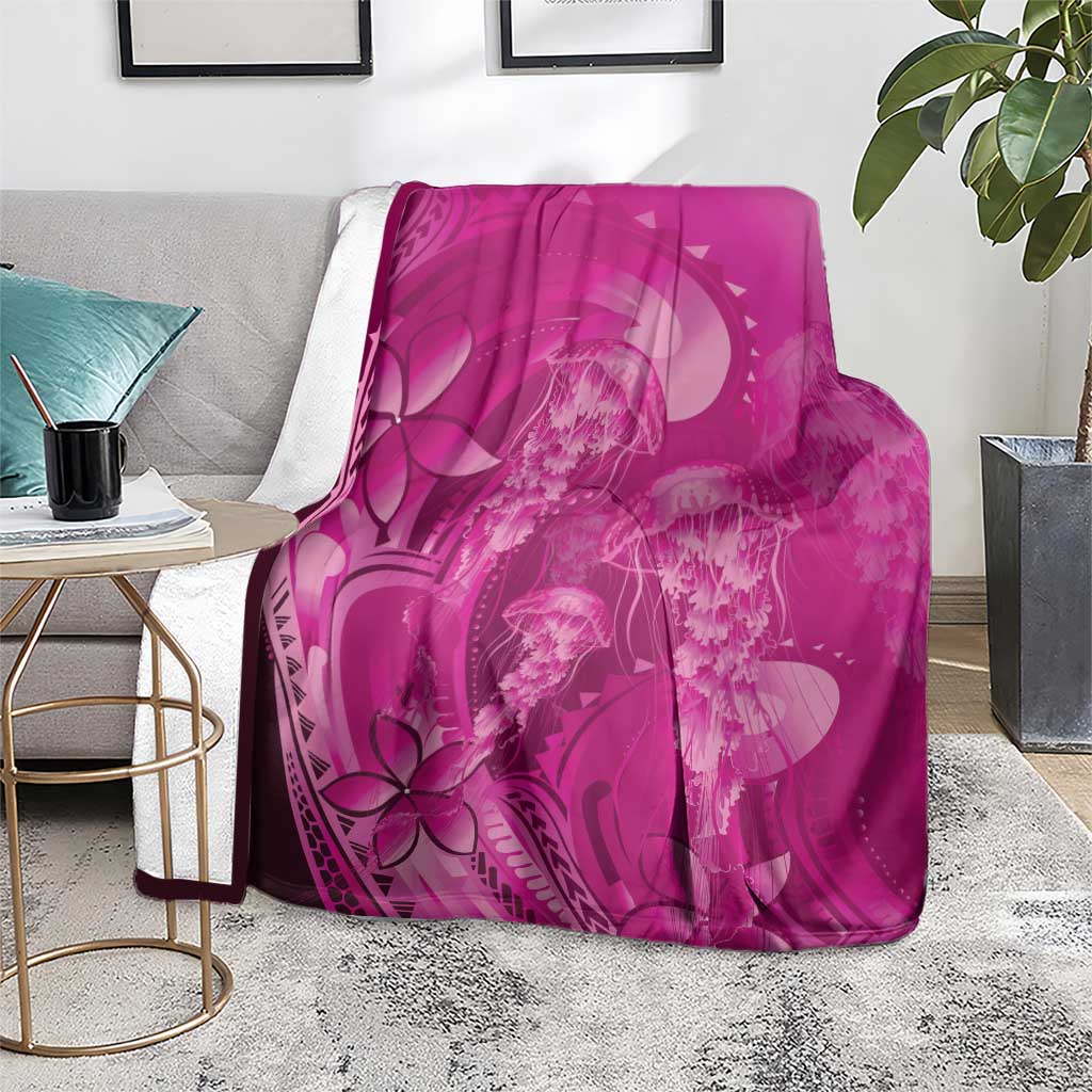 Pink Gradient Polynesia Jellyfish Blanket Plumeria Polynesian Tattoo Glowing Vibes