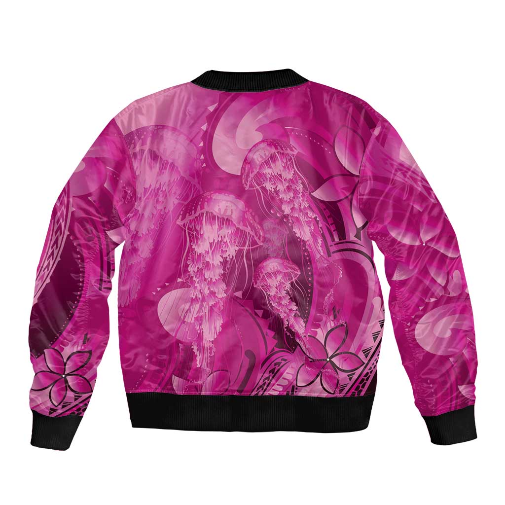 Pink Gradient Polynesia Jellyfish Bomber Jacket Plumeria Polynesian Tattoo Glowing Vibes